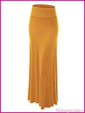 Women's Fold Over High Waist Flowy Long Maxi Skirt